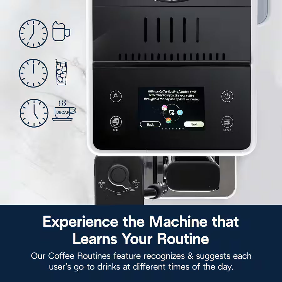 De’Longhi Rivelia Automatic Coffee Machine (EXAM440.55 Series) – 18+ One-Touch Drinks, Dual Bean Hoppers & LatteCrema System (Black/Grey/White)-18