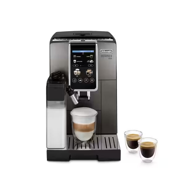 De’Longhi Dinamica Plus ECAM380.95.TB – Automatic Coffee Machine with 24 One-Touch Drinks, LatteCrema & TFT Display (Titanium Black)