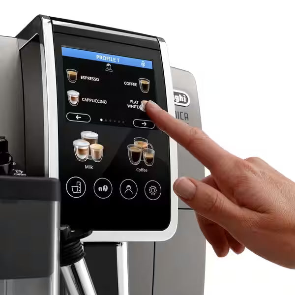De’Longhi Dinamica Plus ECAM380.95.TB – Automatic Coffee Machine with 24 One-Touch Drinks, LatteCrema & TFT Display (Titanium Black)