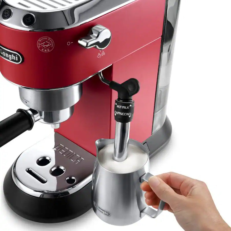 De’Longhi Dedica EC685 Series – Manual Espresso Machine with Cappuccino System, 15 Bar Pressure, Thermoblock Heating (Black, Grey, Red & White)-9