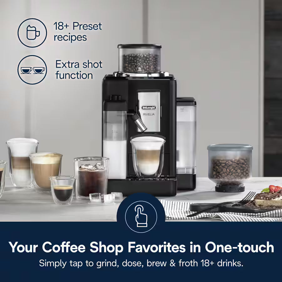 De’Longhi Rivelia Automatic Coffee Machine (EXAM440.55 Series) – 18+ One-Touch Drinks, Dual Bean Hoppers & LatteCrema System (Black/Grey/White)-20