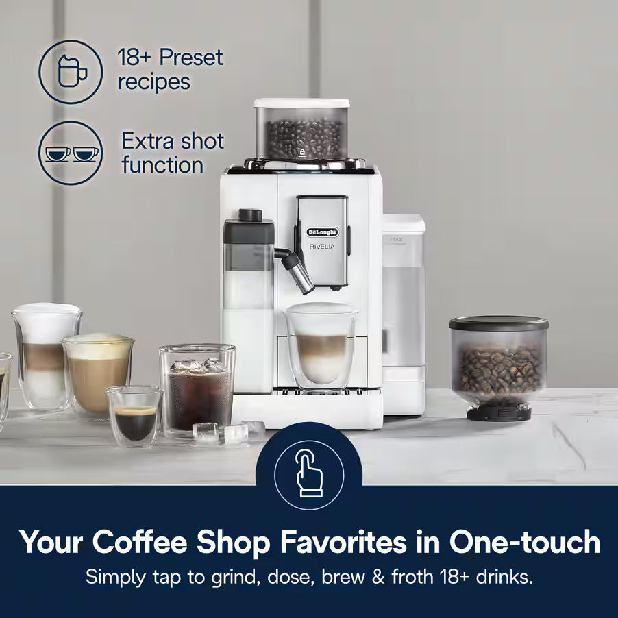 De’Longhi Rivelia Automatic Coffee Machine (EXAM440.55 Series) – 18+ One-Touch Drinks, Dual Bean Hoppers & LatteCrema System (Black/Grey/White)-10