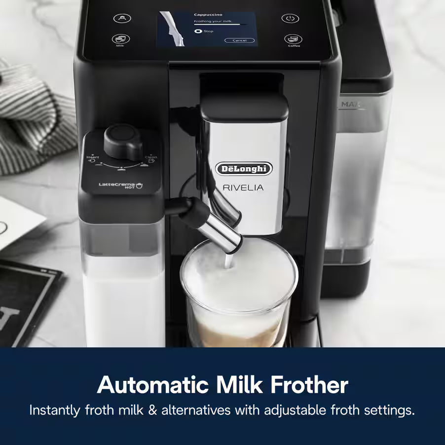 De’Longhi Rivelia Automatic Coffee Machine (EXAM440.55 Series) – 18+ One-Touch Drinks, Dual Bean Hoppers & LatteCrema System (Black/Grey/White)-22