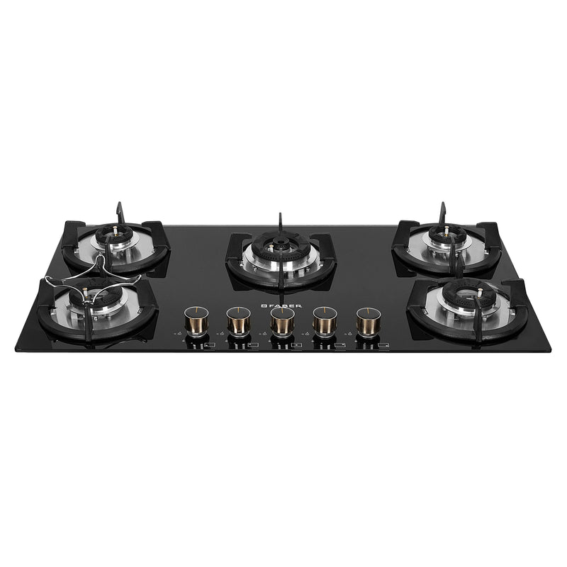 Faber HOB SUPERIA HT905 BR AI N – 5-Burner Brass Gas Hob, Toughened Black Glass, Auto Ignition, 90cm-2