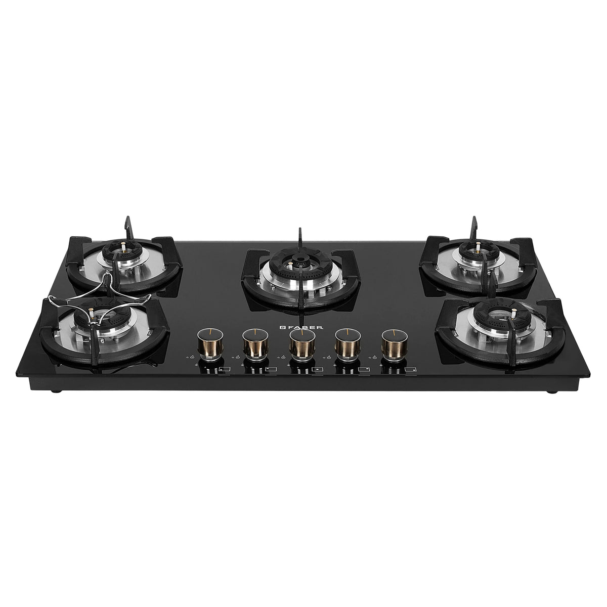 Faber HOB SUPERIA HT905 BR AI N – 5-Burner Brass Gas Hob, Toughened Black Glass, Auto Ignition, 90cm-3