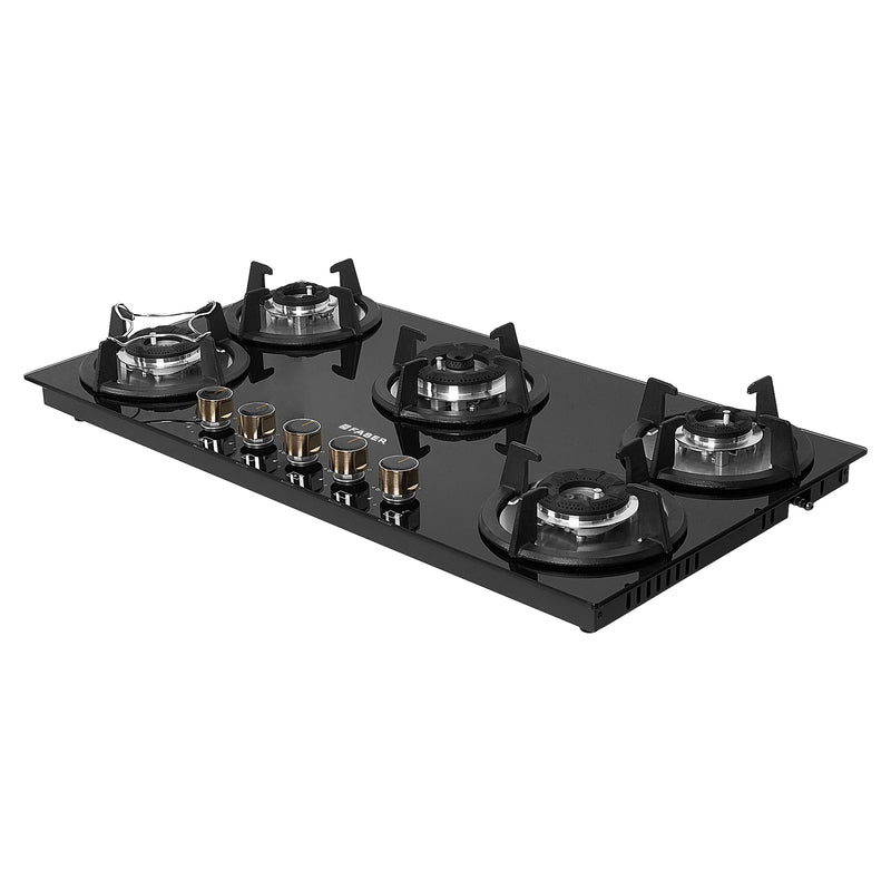 Faber HOB SUPERIA HT905 BR AI N – 5-Burner Brass Gas Hob, Toughened Black Glass, Auto Ignition, 90cm-4