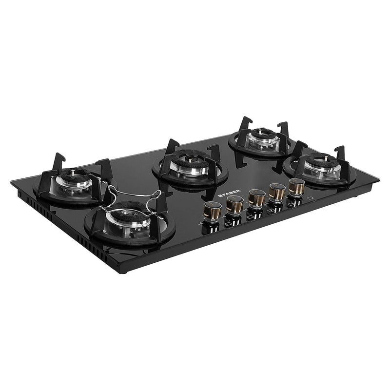 Faber HOB SUPERIA HT905 BR AI N – 5-Burner Brass Gas Hob, Toughened Black Glass, Auto Ignition, 90cm-5