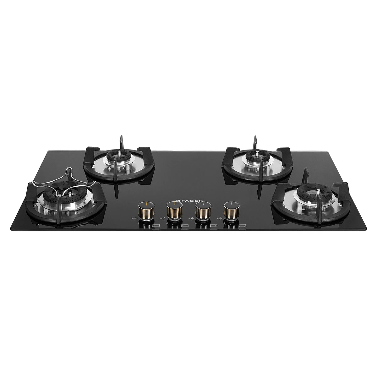 Faber HOB SUPERIA HT904 BR AI N – 4-Burner Brass Gas Hob, Toughened Black Glass, Auto Ignition, 90cm-2