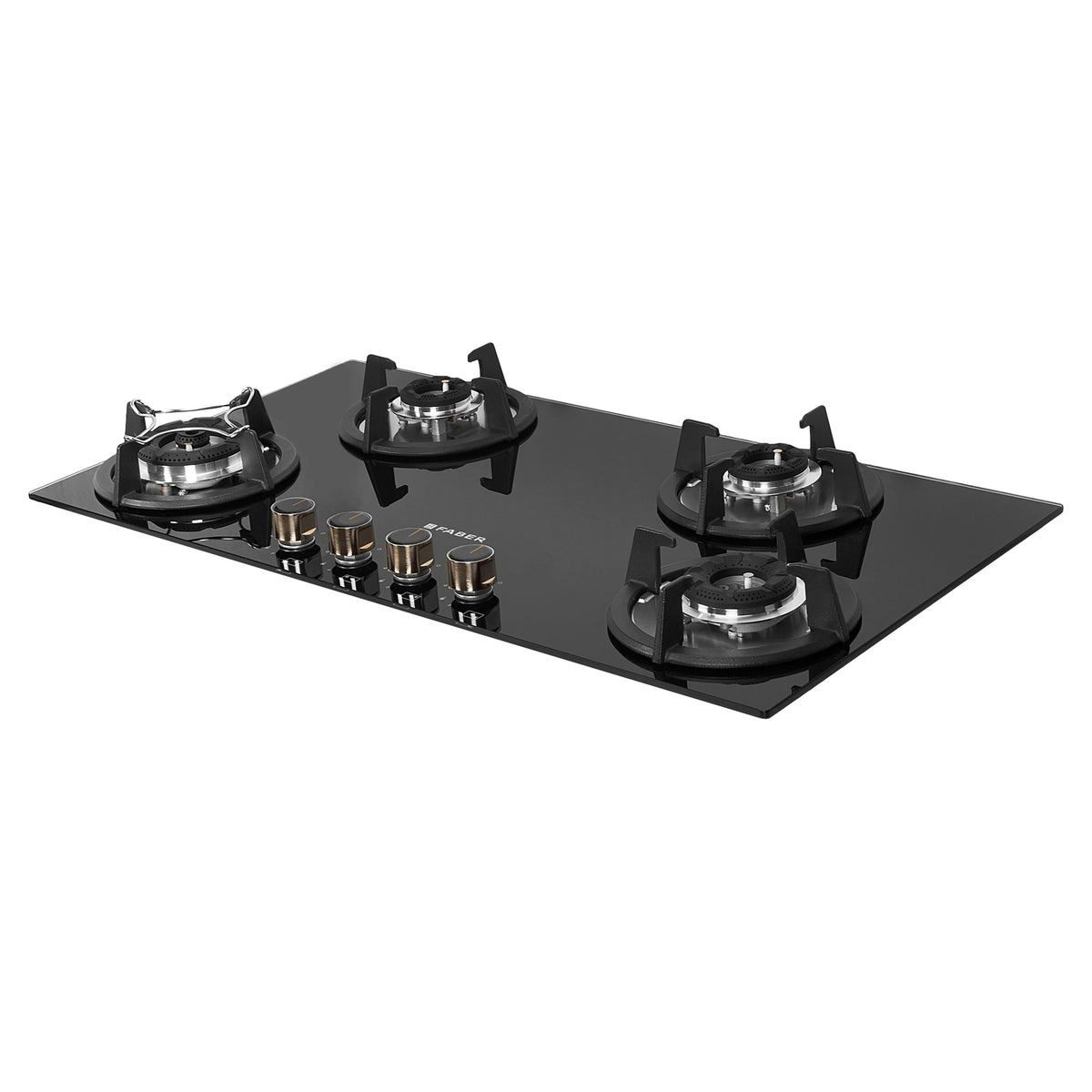 Faber HOB SUPERIA HT904 BR AI N – 4-Burner Brass Gas Hob, Toughened Black Glass, Auto Ignition, 90cm-12