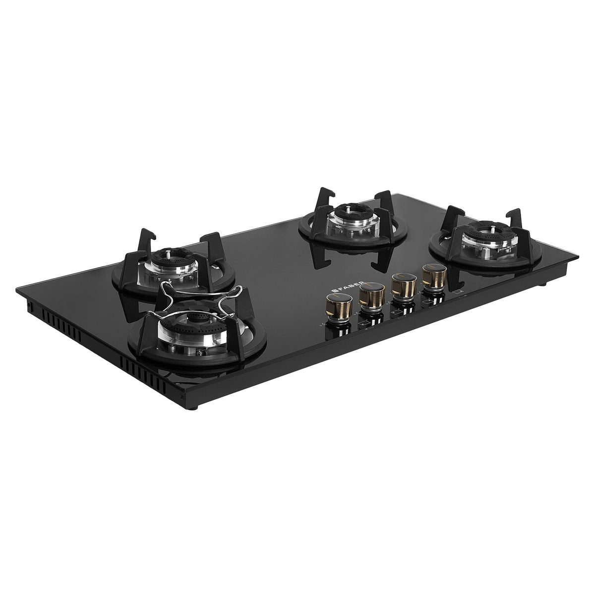 Faber HOB SUPERIA HT904 BR AI N – 4-Burner Brass Gas Hob, Toughened Black Glass, Auto Ignition, 90cm-4