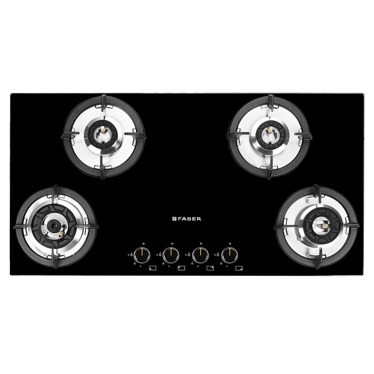 Faber HOB SUPERIA HT904 BR AI N – 4-Burner Brass Gas Hob, Toughened Black Glass, Auto Ignition, 90cm-3