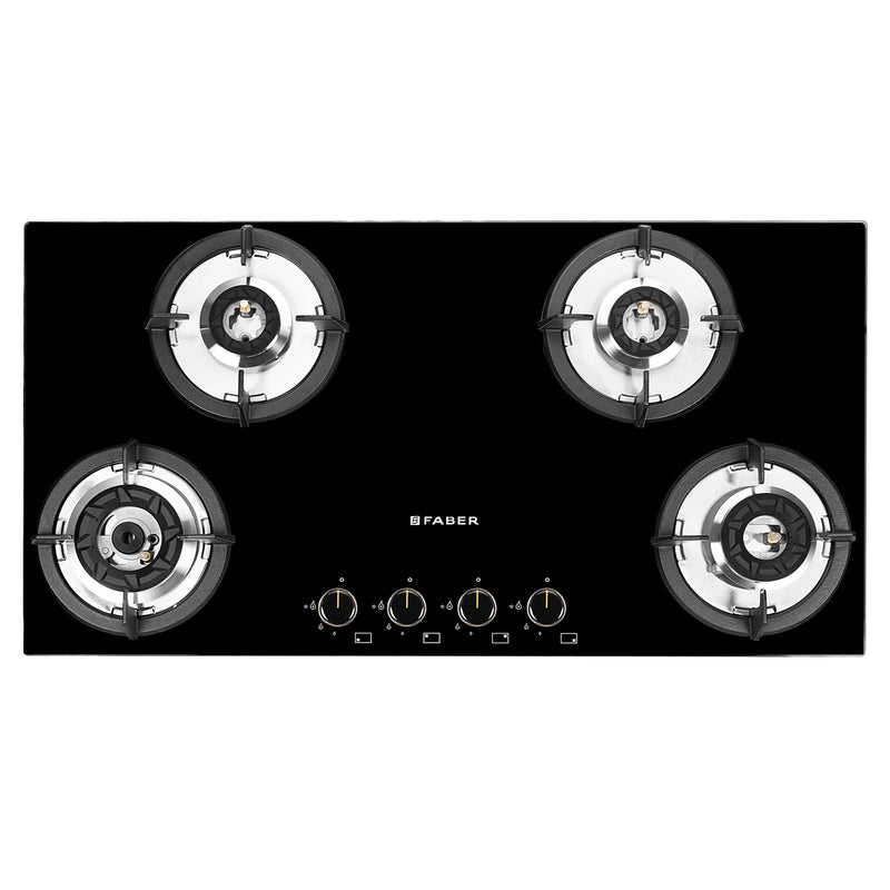 Faber HOB SUPERIA HT904 BR AI N – 4-Burner Brass Gas Hob, Toughened Black Glass, Auto Ignition, 90cm-3