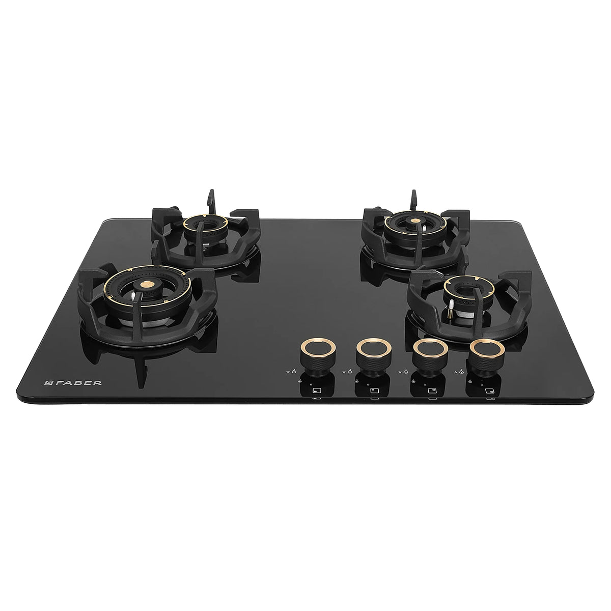 Faber Hob Experia HT704 ALU AI 70 cm Built-In Gas Hob – 4 Brass Burners, Auto-Electric Ignition & Premium Glass Top