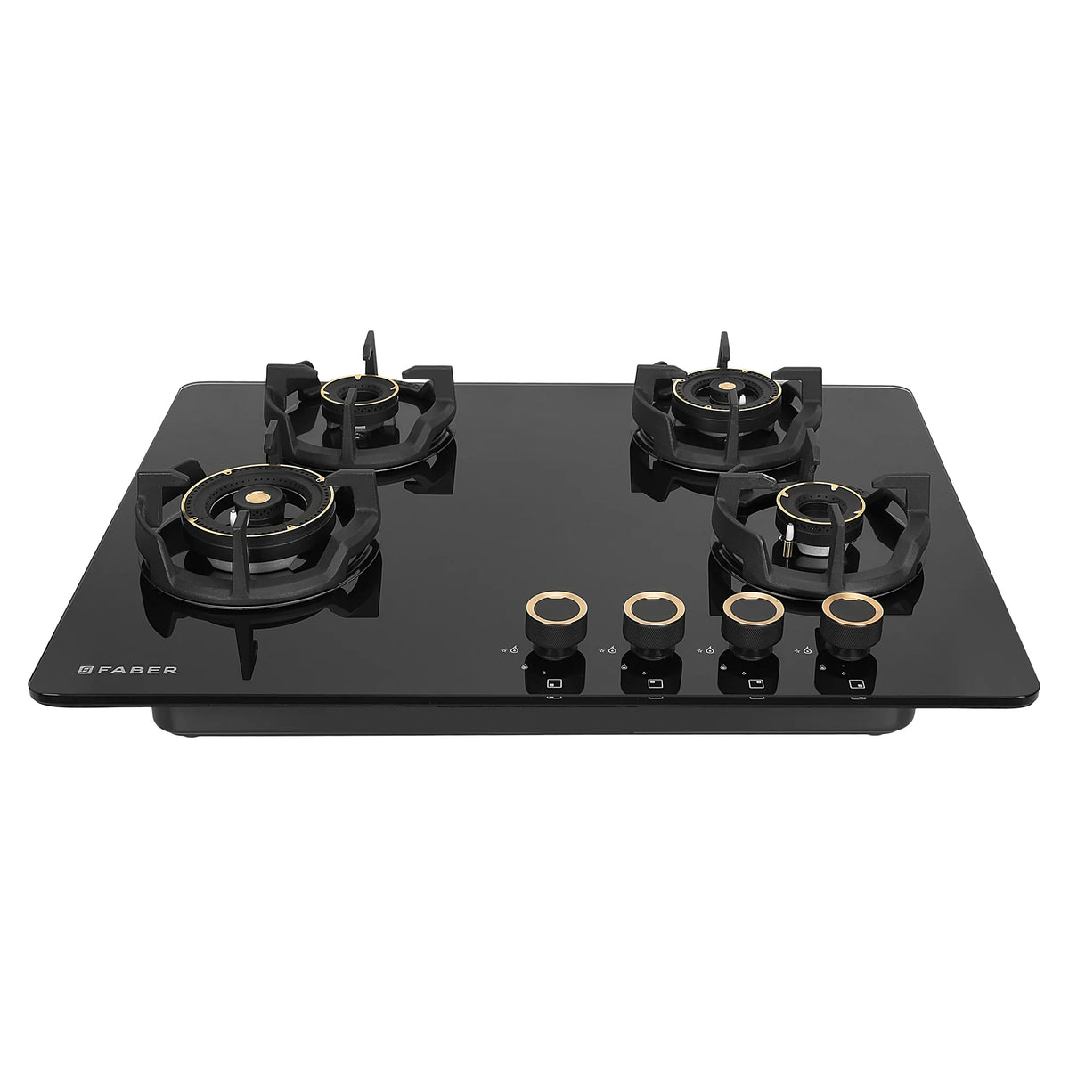 Faber Hob Experia HT704 ALU AI 70 cm Built-In Gas Hob – 4 Brass Burners, Auto-Electric Ignition & Premium Glass Top