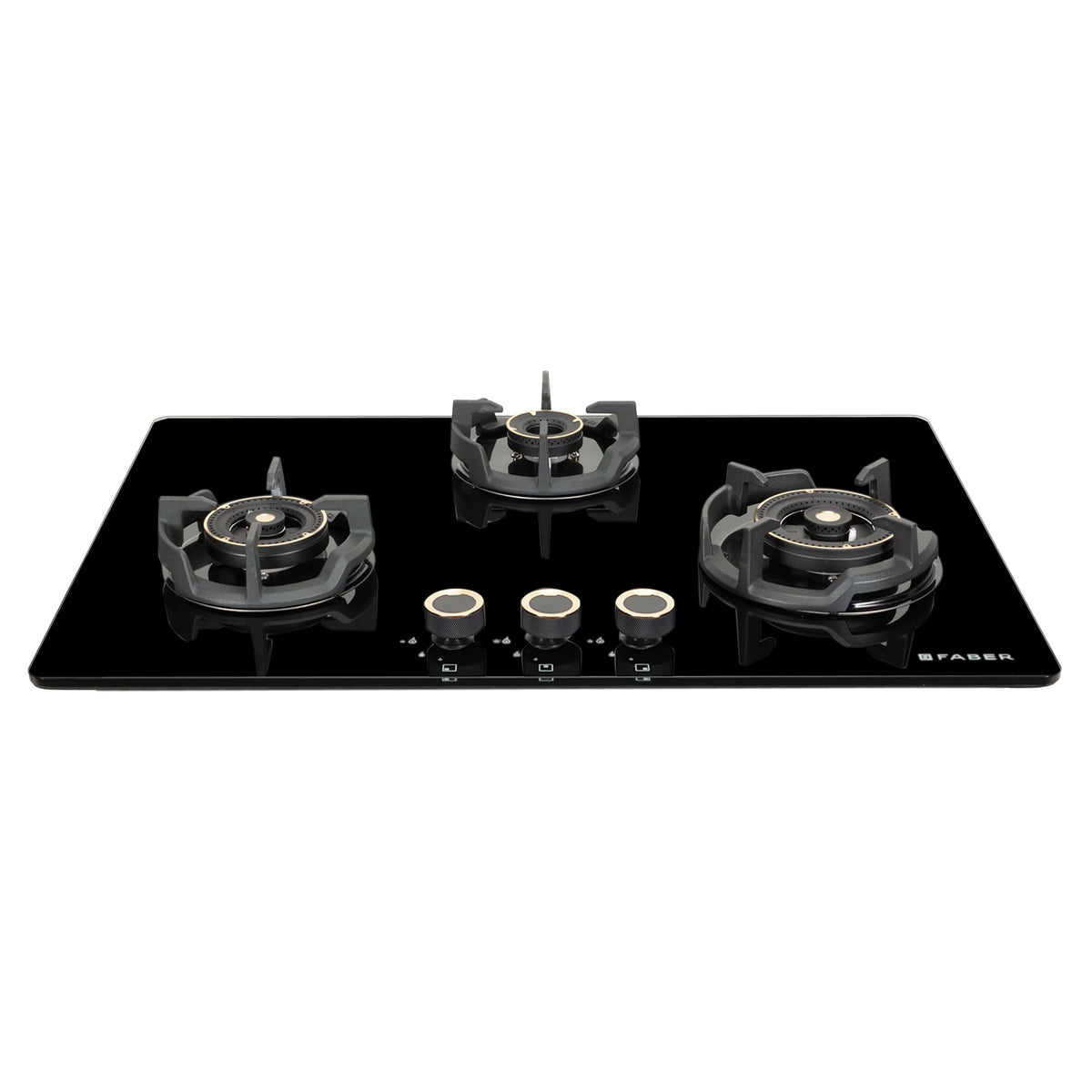 Faber Hob Experia HT753 ALU AI FFD 75 cm Built-In Gas Hob – 3 Brass Burners, Auto Electric Ignition & Flame Failure Device