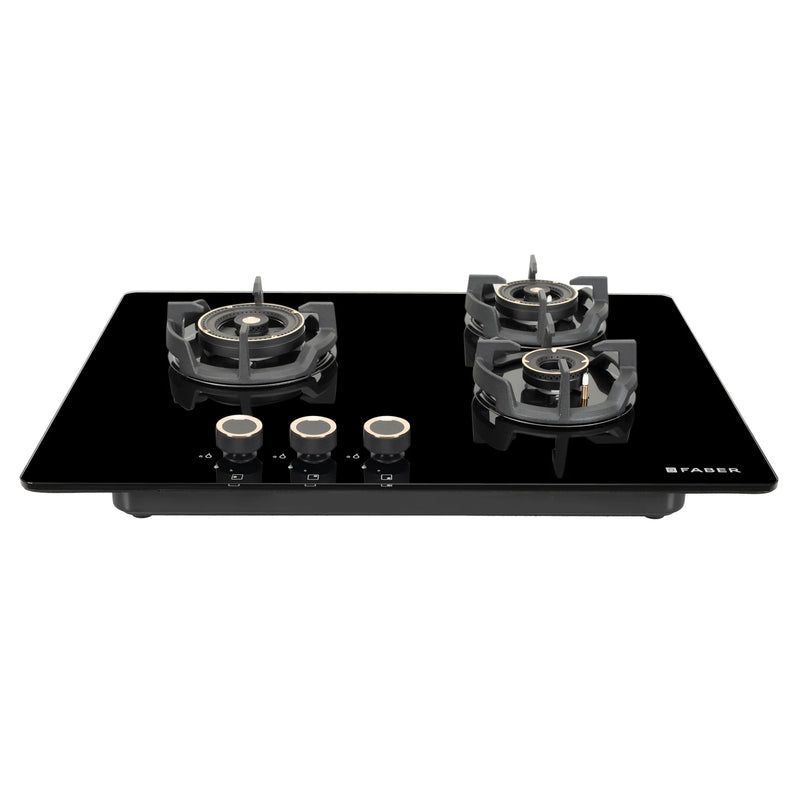 Faber Hob Experia HT703 ALU AI 70 cm Built-In Gas Hob – 3 Brass Burners, Auto Electric Ignition & Premium Glass Surface-2