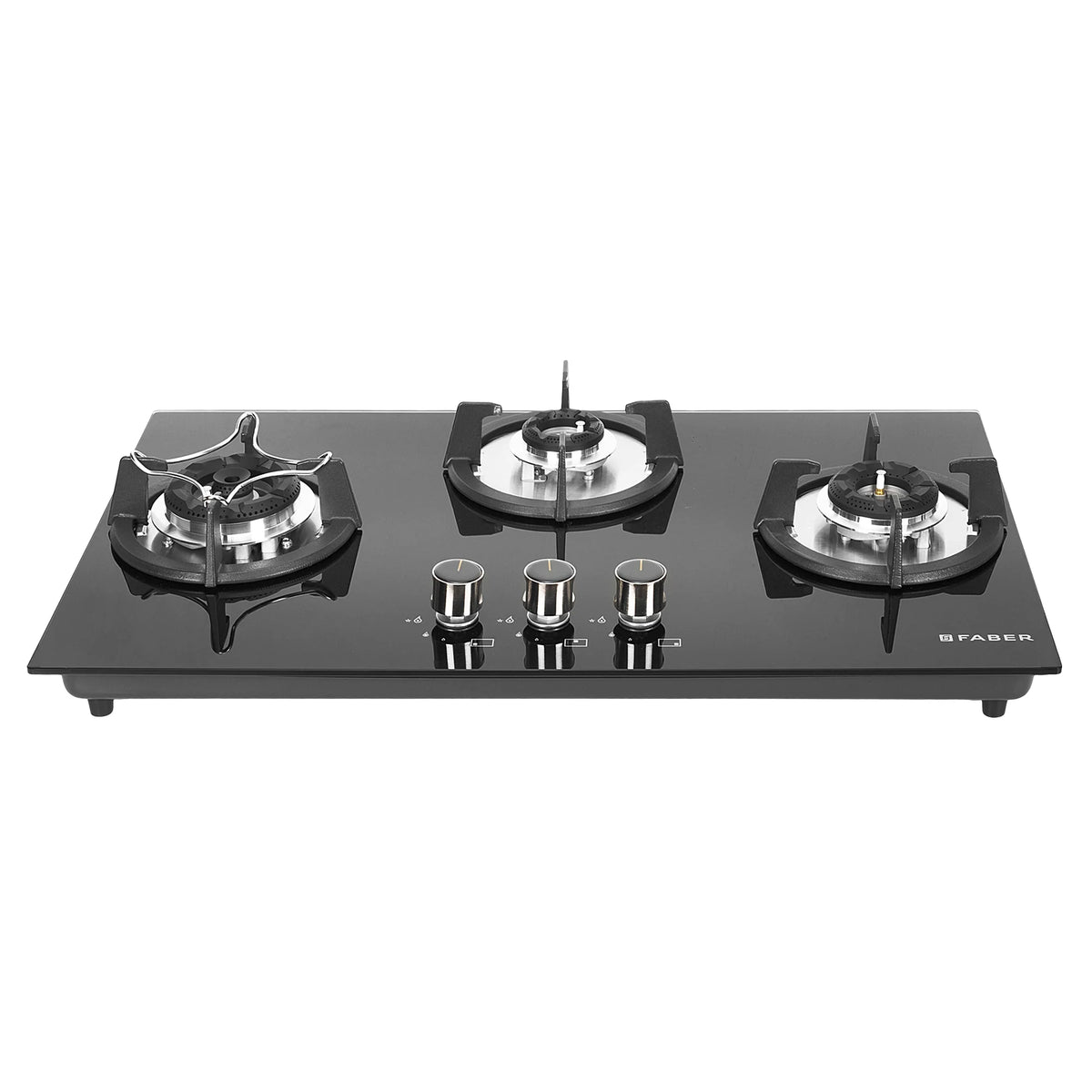 Faber HOB SUPERIA HT763 BR AI N – 3-Burner Brass Gas Hob, Toughened Black Glass, Auto Ignition, 76cm-1