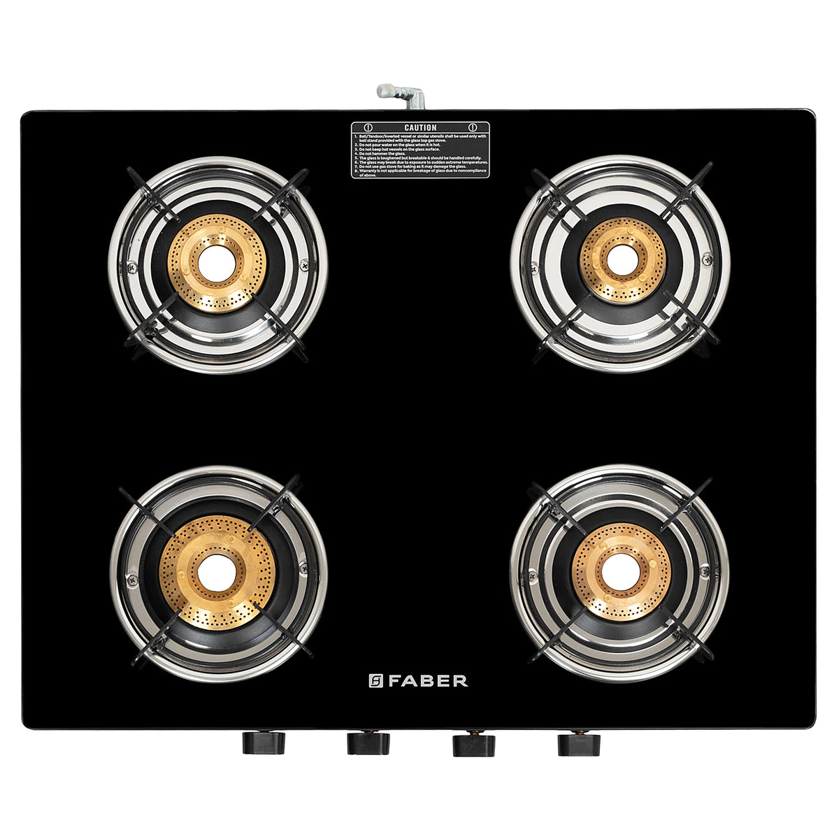Faber Cooktop Spark 4BB BK – 4 Burner Gas Cooktop with Brass Burners & Jumbo Burner | 6mm Toughened Glass | Manual Ignition-1