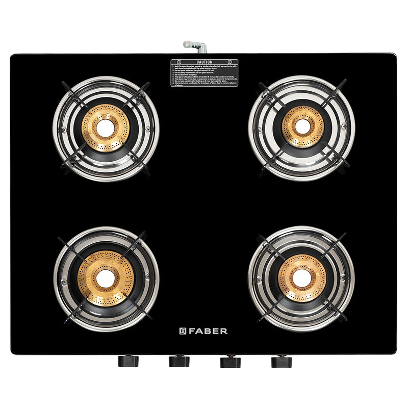 Faber Cooktop Spark 4BB BK – 4 Burner Gas Cooktop with Brass Burners & Jumbo Burner | 6mm Toughened Glass | Manual Ignition-1
