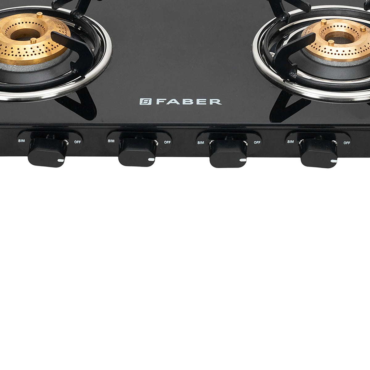 Faber Cooktop Spark 4BB BK – 4 Burner Gas Cooktop with Brass Burners & Jumbo Burner | 6mm Toughened Glass | Manual Ignition-7