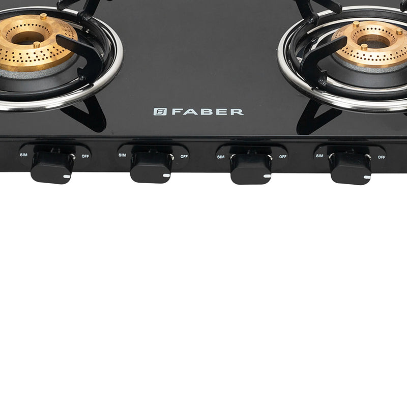 Faber Cooktop Spark 4BB BK – 4 Burner Gas Cooktop with Brass Burners & Jumbo Burner | 6mm Toughened Glass | Manual Ignition-7