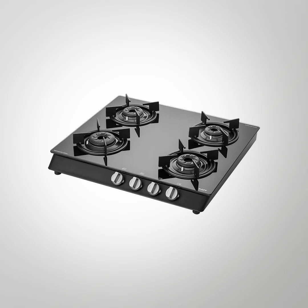 KAFF CBP 58 4B AI 4-Burner Slim Line Gas Cooktop with Black Tempered Glass & Metal Knobs – Auto Ignition, Brass Burners, 58cm-1