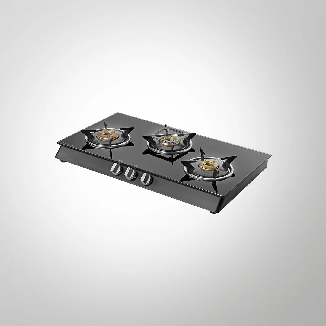 KAFF CTB713B / CTB713BAI 3-Burner Brass Gas Cooktop – Black 8mm Toughened Glass, Auto Ignition, Metal Knobs, 70cm-1