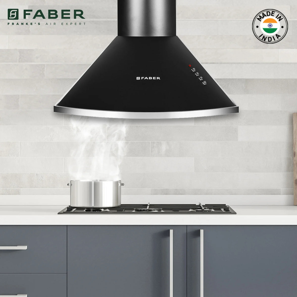 Faber Class Pro PB BK LTW 60 cm Wall-Mounted Chimney – 1000 m³/hr Suction, Push Button Control & LED Lighting-2