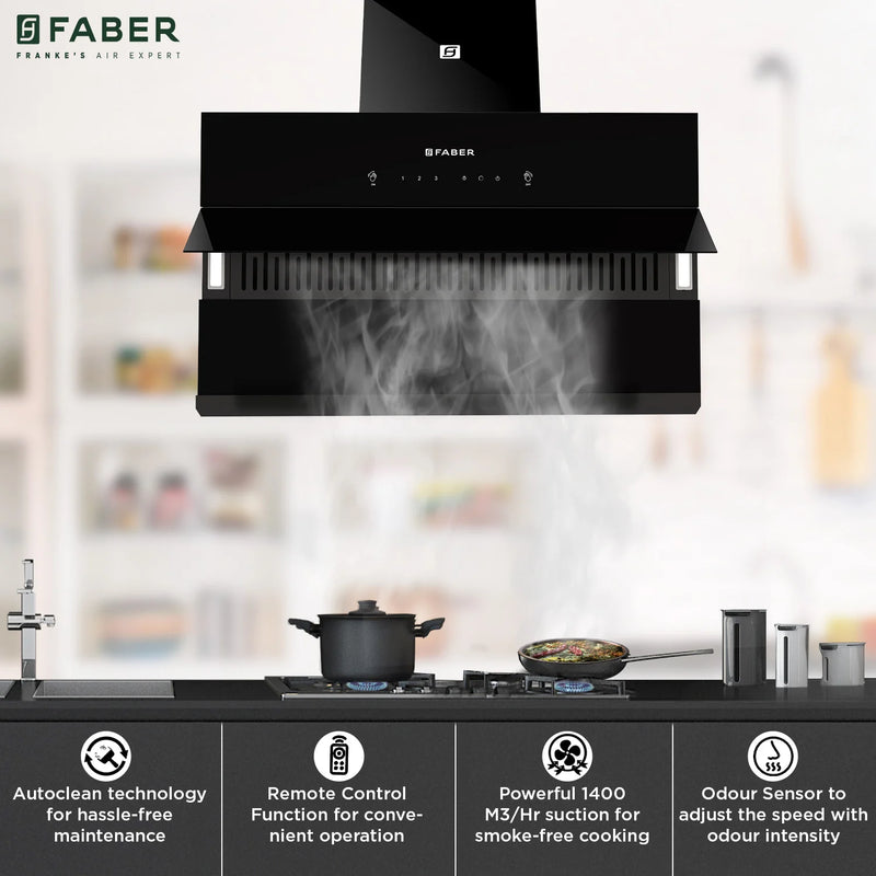 Faber Zenith FL HC SC BK IN 90 cm Wall-Mounted Chimney – 1400 m³/hr Suction, Filterless Auto-Clean, Touch & Gesture Control-2