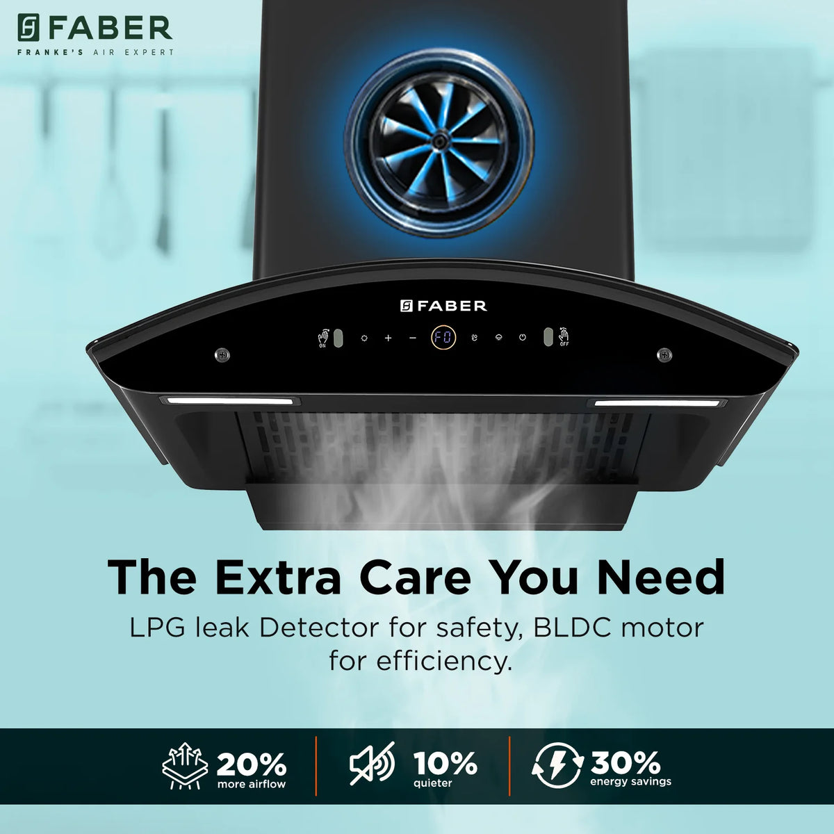Faber Enigma BLDC HC SC BK  Wall-Mounted Chimney – 1500 m³/hr Suction, Auto-Clean & LPG Sensor-9