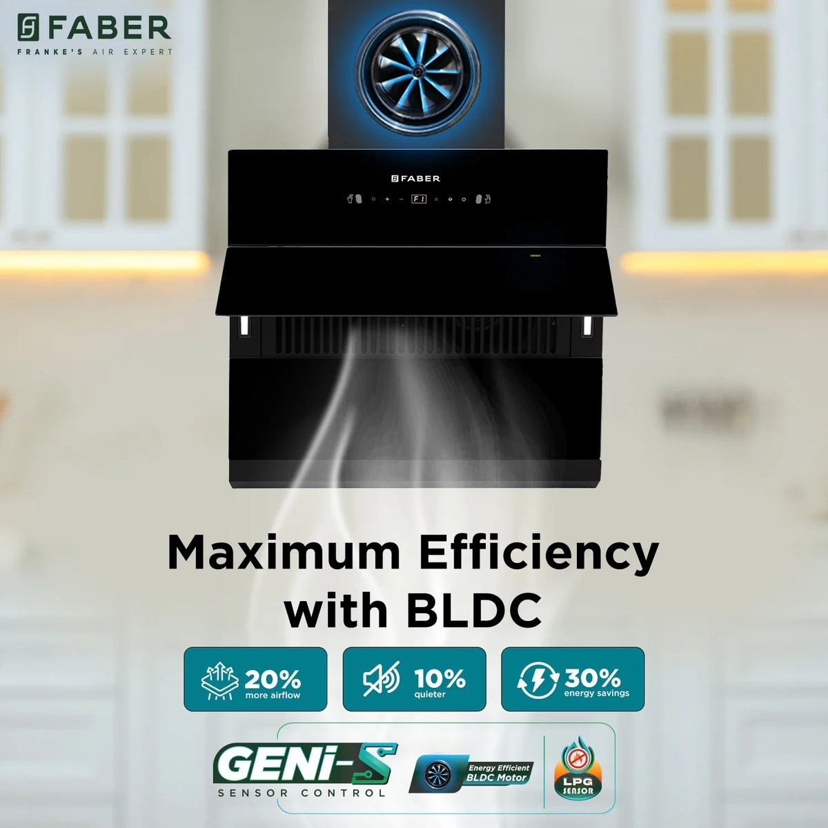 Faber Aether BLDC HC SC BK   Wall-Mounted Chimney – 1500 m³/hr Suction, Auto-Clean & LPG Sensor-9
