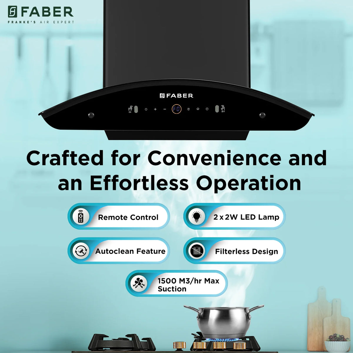 Faber Enigma BLDC HC SC BK  Wall-Mounted Chimney – 1500 m³/hr Suction, Auto-Clean & LPG Sensor-11