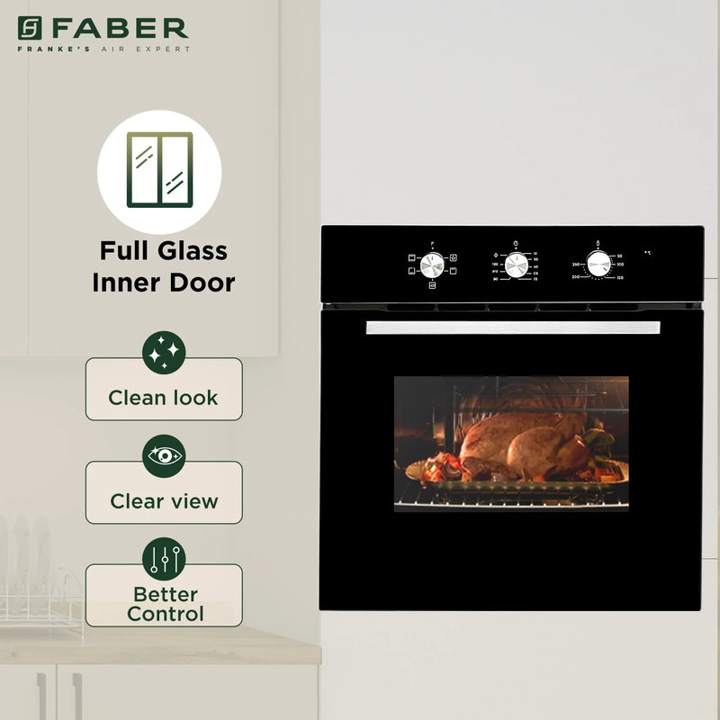Faber FBIO 80L 5F BK Built-in Oven – 80L Black Glass, 5 Cooking Functions, Pull Knob Control, Convection Cooking, Energy Efficient-2
