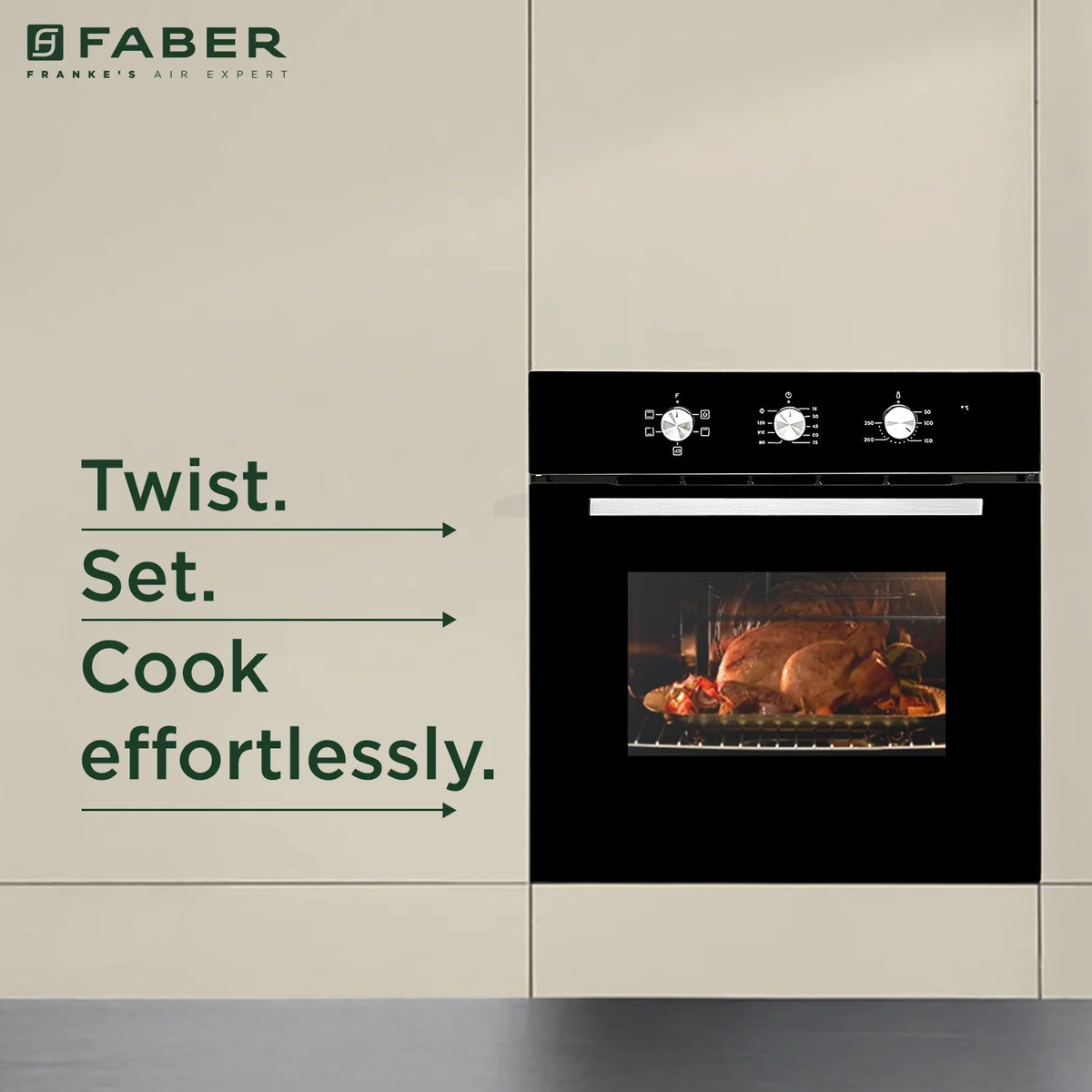 Faber FBIO 80L 5F BK Built-in Oven – 80L Black Glass, 5 Cooking Functions, Pull Knob Control, Convection Cooking, Energy Efficient-3