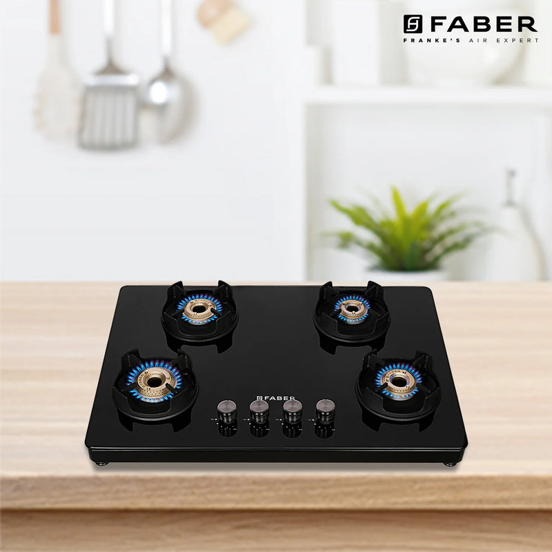 Faber NIOS DLX 754 BB BK Gas Cooktop – 75cm 4 Burner, Brass Burners, Powder Coated Finish, Manual Ignition-2