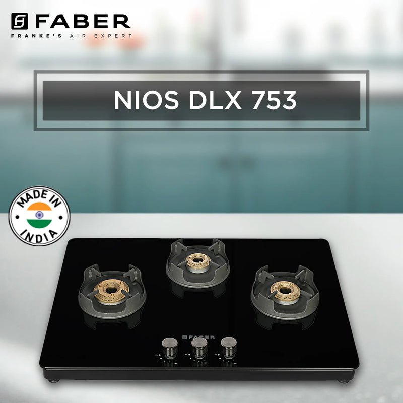 Faber NIOS DLX 753 BB BK Gas Cooktop – 75cm 3 Burner, Brass Burners, Powder Coated Finish, Manual Ignition-10
