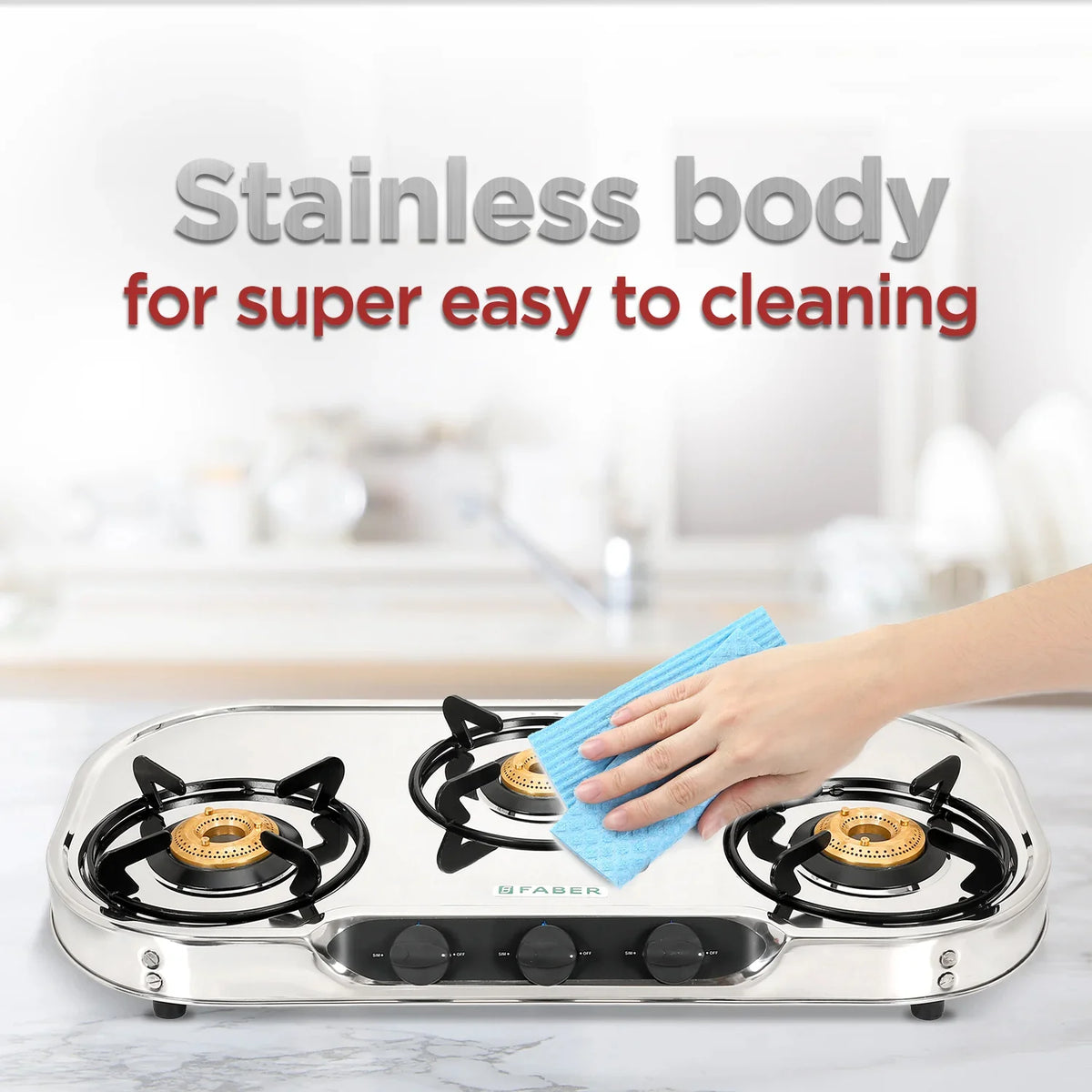 Faber HOB COOKTOP CRYSTAL 3BB SS – 3 Burner Gas Cooktop, Brass Burners, Stainless Steel Body, Manual Ignition-8