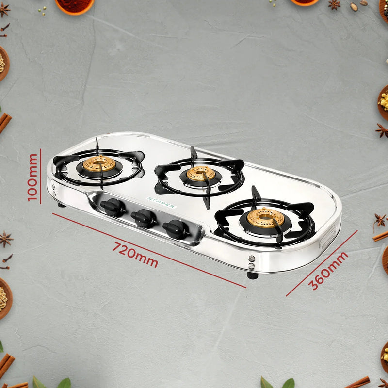 Faber HOB COOKTOP CRYSTAL 3BB SS – 3 Burner Gas Cooktop, Brass Burners, Stainless Steel Body, Manual Ignition-12