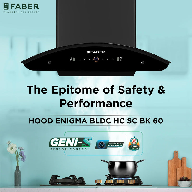 Faber Enigma BLDC HC SC BK  Wall-Mounted Chimney – 1500 m³/hr Suction, Auto-Clean & LPG Sensor-7