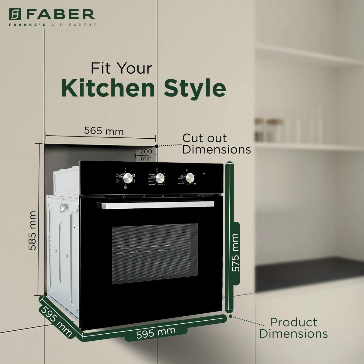 Faber FBIO 80L 5F BK Built-in Oven – 80L Black Glass, 5 Cooking Functions, Pull Knob Control, Convection Cooking, Energy Efficient-8