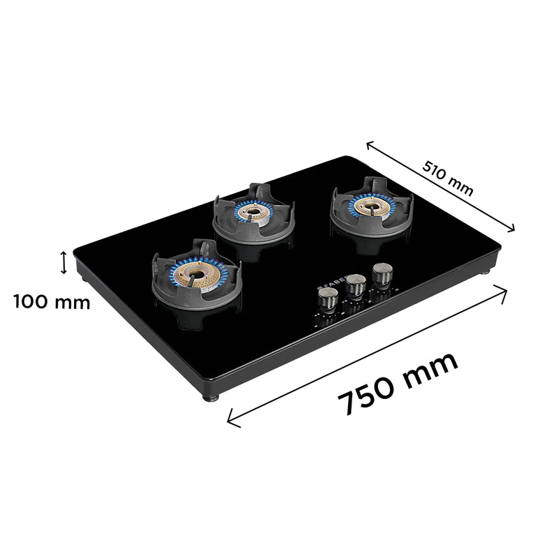 Faber NIOS DLX 753 BB BK Gas Cooktop – 75cm 3 Burner, Brass Burners, Powder Coated Finish, Manual Ignition-5