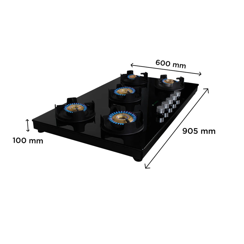 Faber NIOS DLX 905 BB BK Gas Cooktop – 90cm 5 Burner, Brass Burners, Powder Coated Finish, Manual Ignition-9