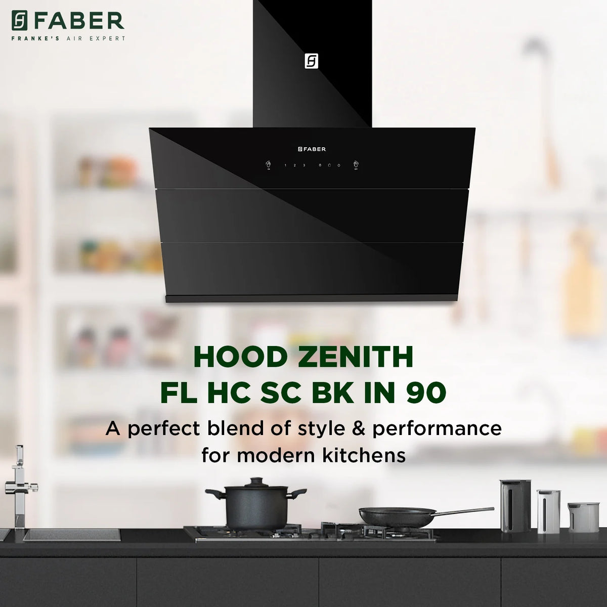 Faber Zenith FL HC SC BK IN 90 cm Wall-Mounted Chimney – 1400 m³/hr Suction, Filterless Auto-Clean, Touch & Gesture Control-1