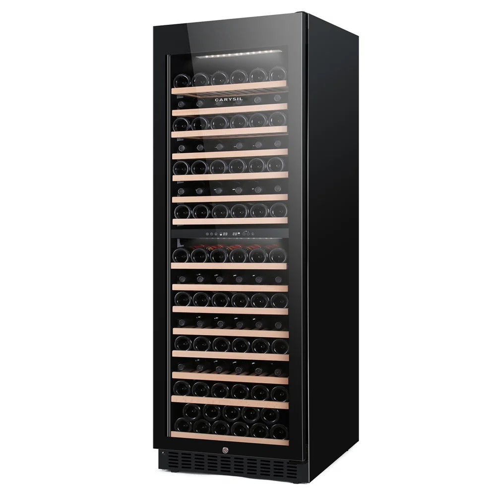 Carysil 165 Bottle Wine Chiller (425L) | Dual Zone Cooling | 5°C–20°C | Freestanding Luxury Wine Cooler | Wooden Shelves | UV Glass Door | LED Display-2