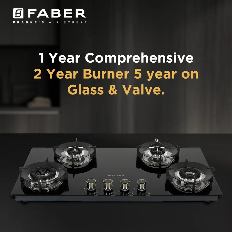 Faber HOB SUPERIA HT904 BR AI N – 4-Burner Brass Gas Hob, Toughened Black Glass, Auto Ignition, 90cm-5