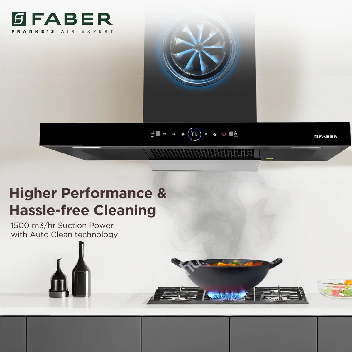 Faber Dazzle BLDC FL HC BK Wall-Mounted Chimney – 1500 m³/hr Suction, Heat Auto-Clean & Gesture Control-10