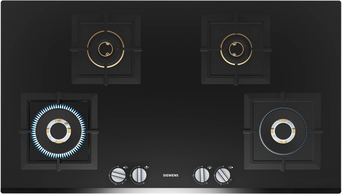 Siemens iQ500 Gas Hob 90 cm (EP9B6FG20I) – 4 Burners, Dual Wok Burners, Black Tempered Glass-1
