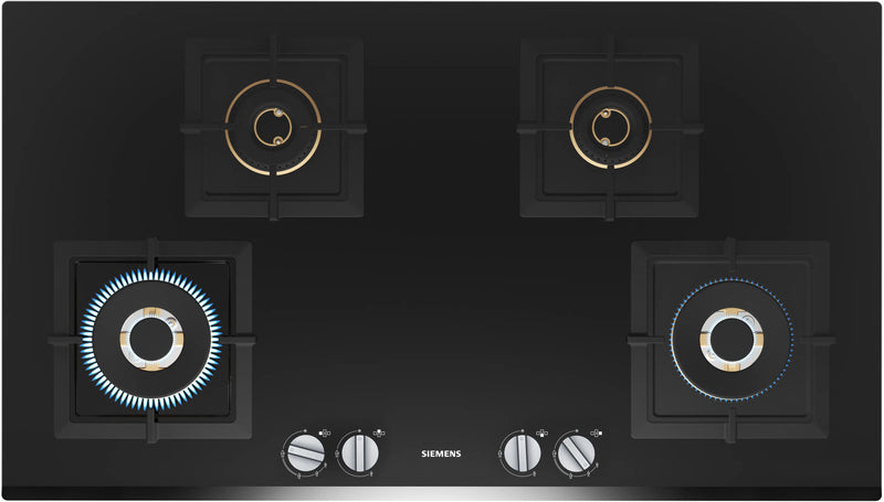 Siemens iQ500 Gas Hob 90 cm (EP9B6FG20I) – 4 Burners, Dual Wok Burners, Black Tempered Glass-1