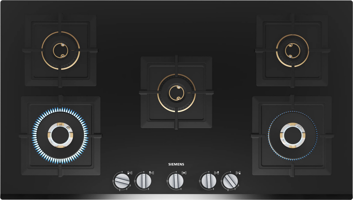 Siemens iQ500 Gas Hob 90 cm (EP9B6VG20I) – 5 Burners, Dual Wok Burners, Black Tempered Glass-1