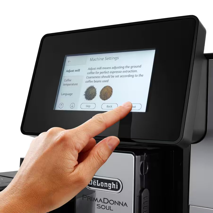 De’Longhi PrimaDonna Soul ECAM612.55.SB Fully Automatic Coffee Machine – 19 Bar, Bean Adapt Technology, LatteCrema System, TFT Touch Display (Silver Black)